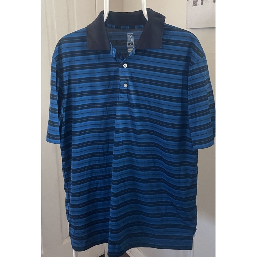 PGA Tour Golf Airflux Performance Polo Shirt Men Blue Large Active Short Sleeve